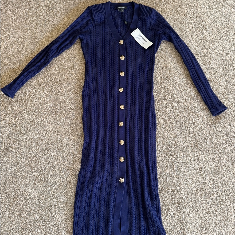 Karen Millen cable net military pencil dress in navy